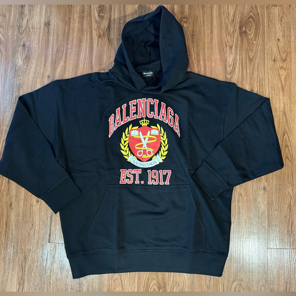 Balenciaga Black Unisex College Hooded Long-Sleeve Size XXL